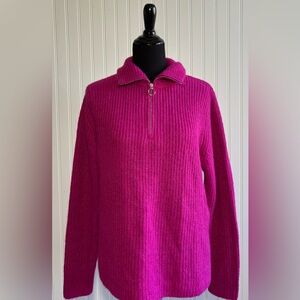 Gap Shaker Stitch Half Zip Sweater Electric  Fuchsia Pink Women Size Medium Tall